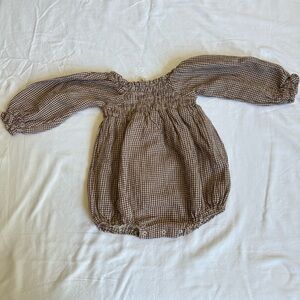 Quincy Mae Eden Romper in brown gingham checkered